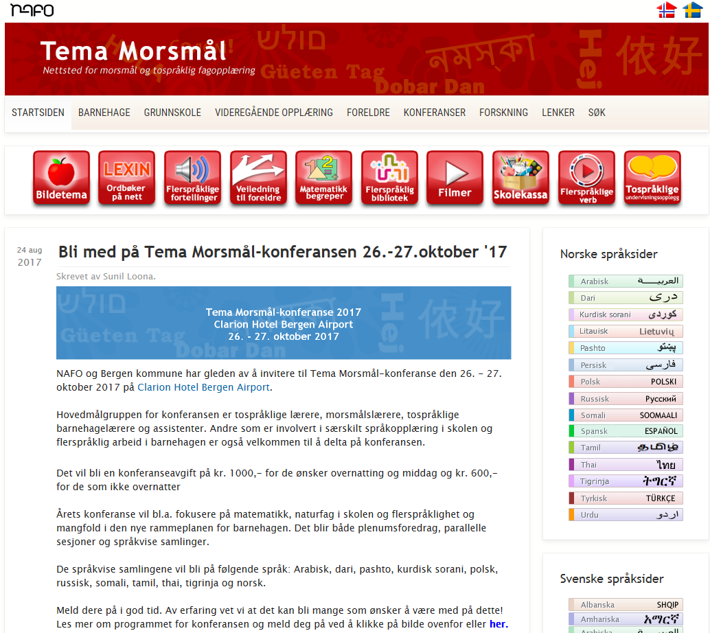 Tema Morsmål konferanse. www.morsmal.no , skjermbilde